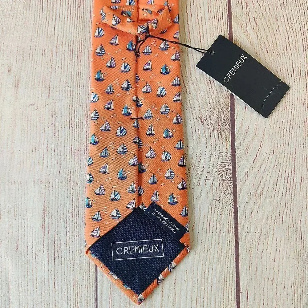 Daniel Cremieux 100% silk orange sailboat tie NWT
